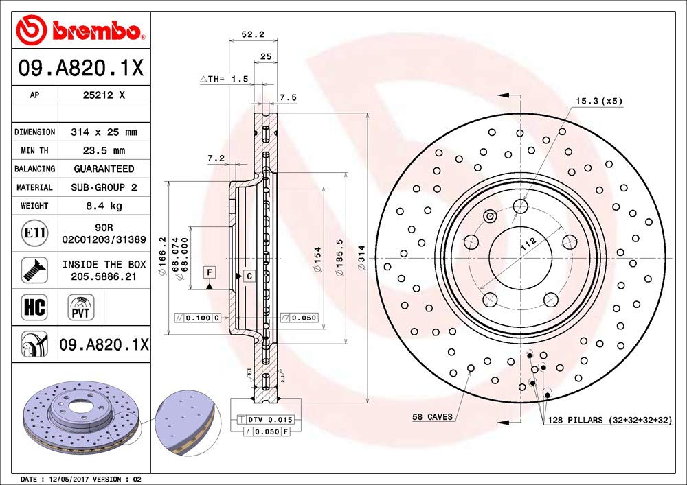 brembo-xtra-09-a820-1x-disco-freno-forato-anteriore-314-mm image 2