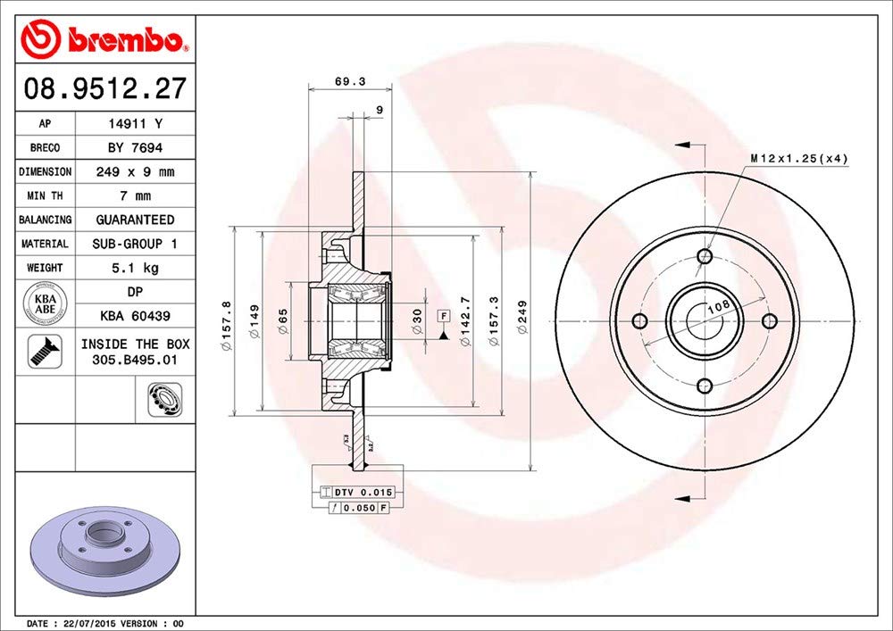 brembo-08-9512-27-disco-freno-posteriore-con-cuscinetto-249-mm image 2