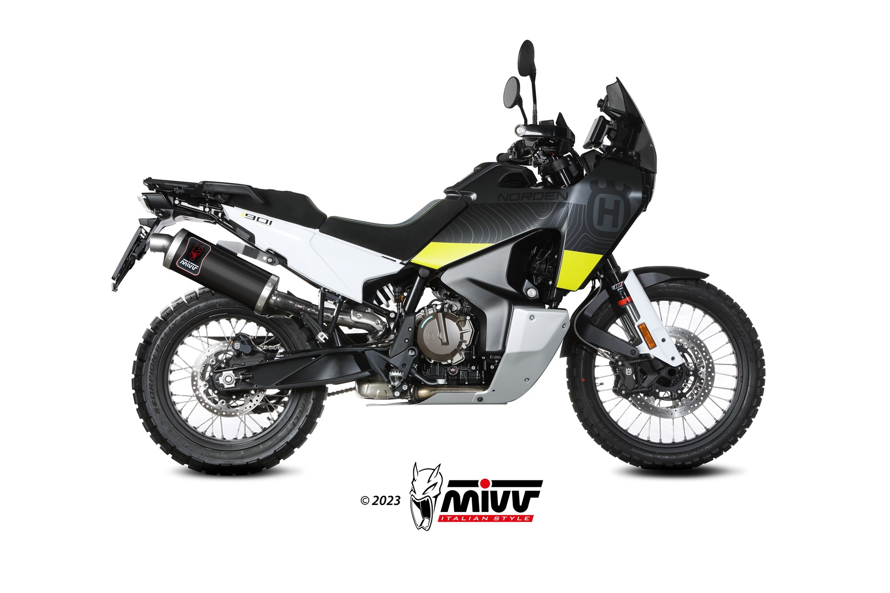 mivv-dakar-black-hu-002-lekb-slip-on-per-husqvarna-norden-901-2022-2024 image 2